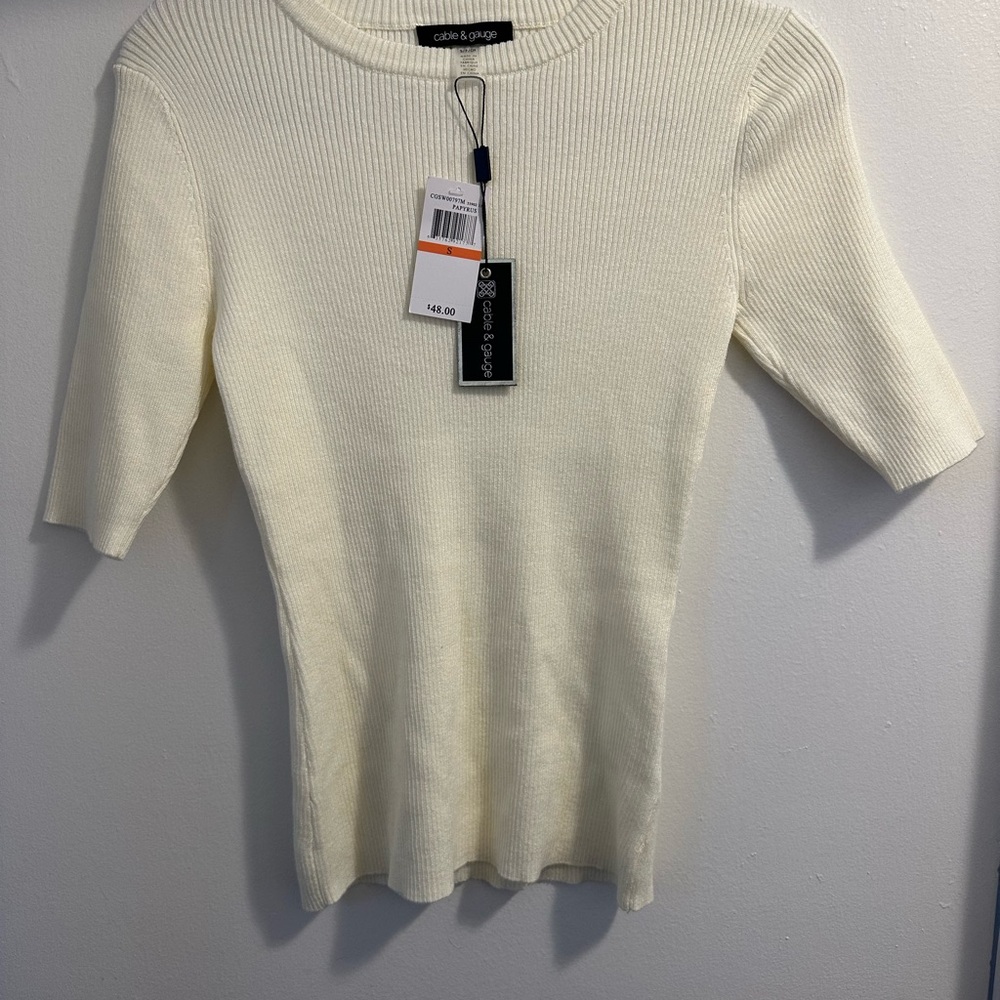 Cream Ribbed Knit Top